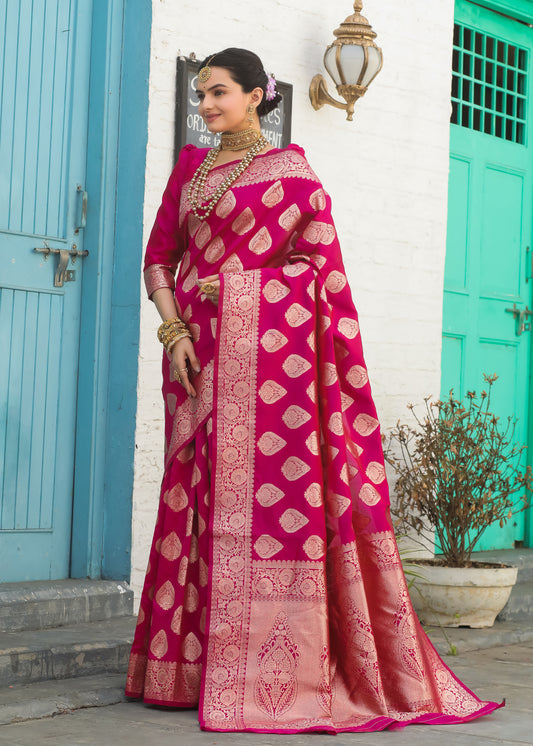 Solid Banarasi Silk Blend Saree with Zari Butta Pattern