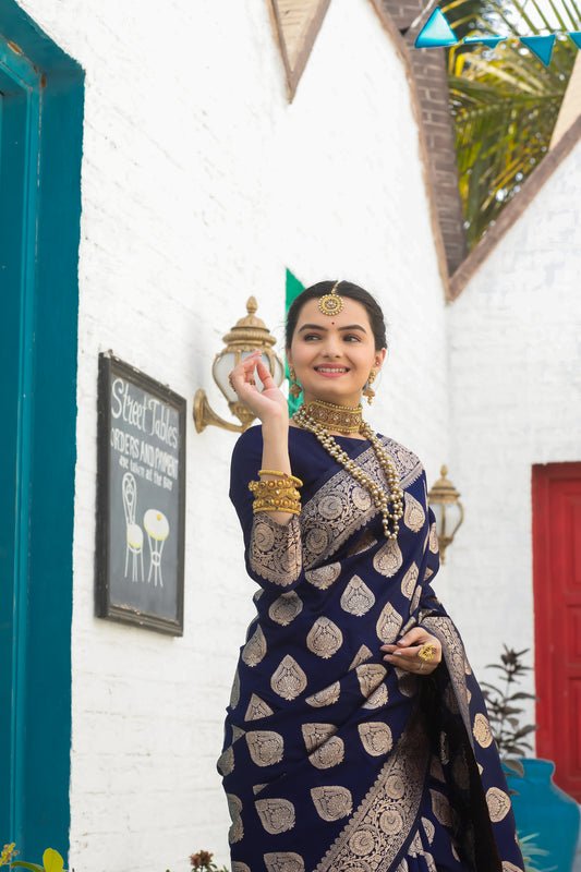 Solid Banarasi Silk Blend Saree with Zari Butta Pattern