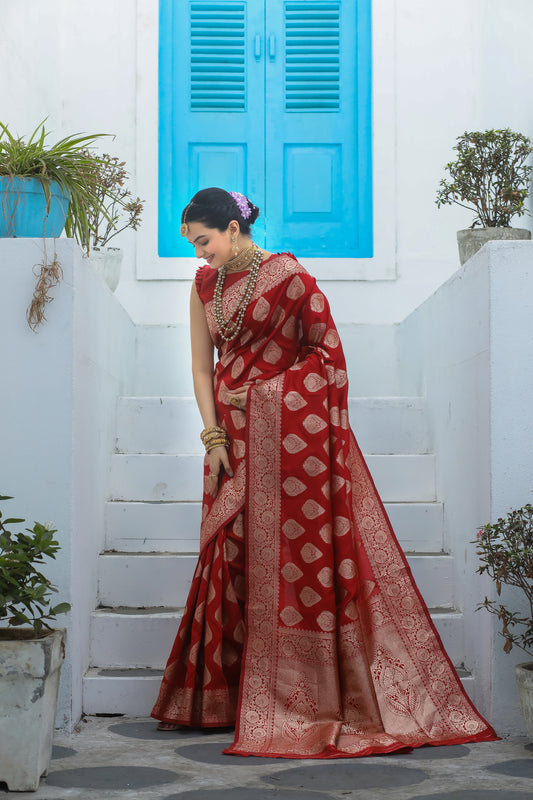 Solid Banarasi Silk Blend Saree with Zari Butta Pattern