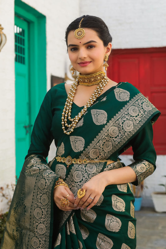 Solid Banarasi Silk Blend Saree with Zari Butta Pattern