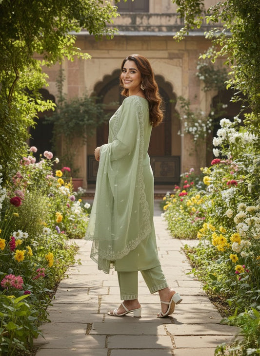 Ethnic Motifs Embroidered Straight Kurta Set