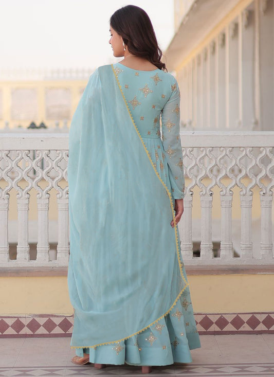 Embroidered Georgette Stitched Anarkali Gown With Dupatta