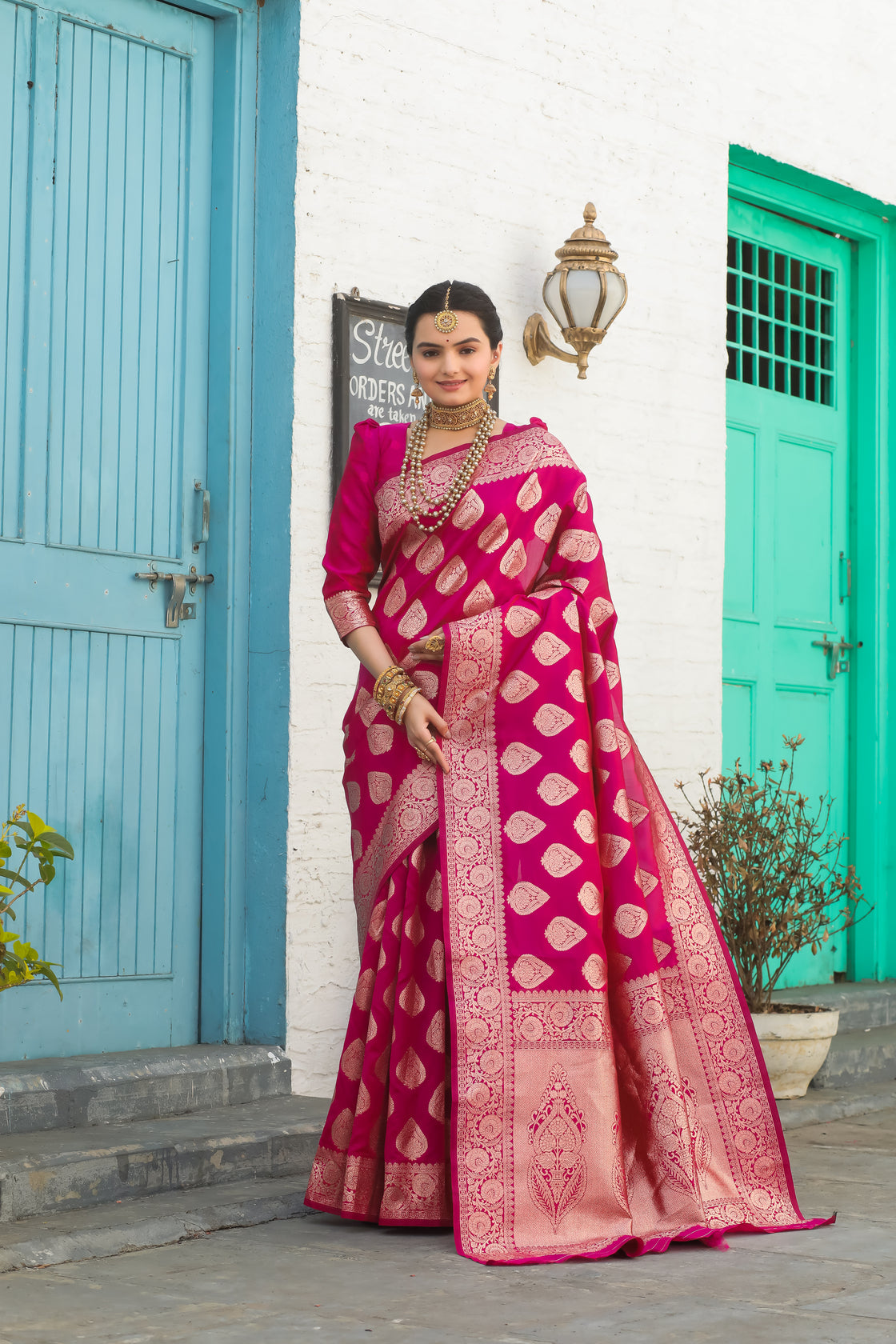 Solid Banarasi Silk Blend Saree with Zari Butta Pattern
