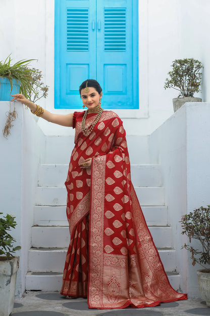 Solid Banarasi Silk Blend Saree with Zari Butta Pattern