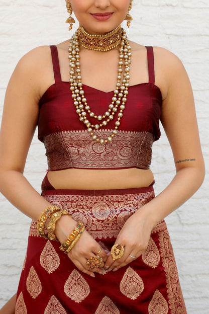 Solid Banarasi Silk Blend Saree with Zari Butta Pattern