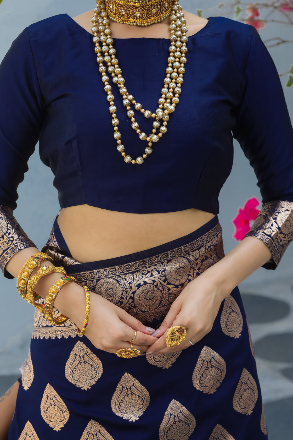 Solid Banarasi Silk Blend Saree with Zari Butta Pattern