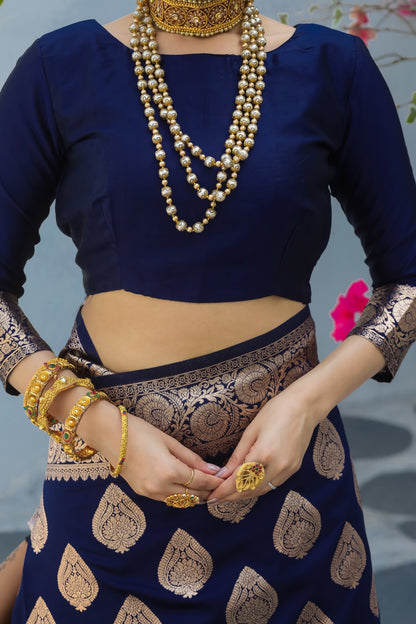 Solid Banarasi Silk Blend Saree with Zari Butta Pattern