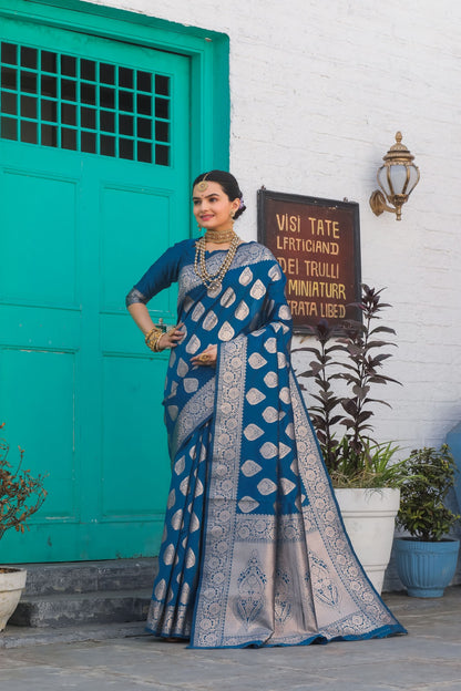 Solid Banarasi Silk Blend Saree with Zari Butta Pattern