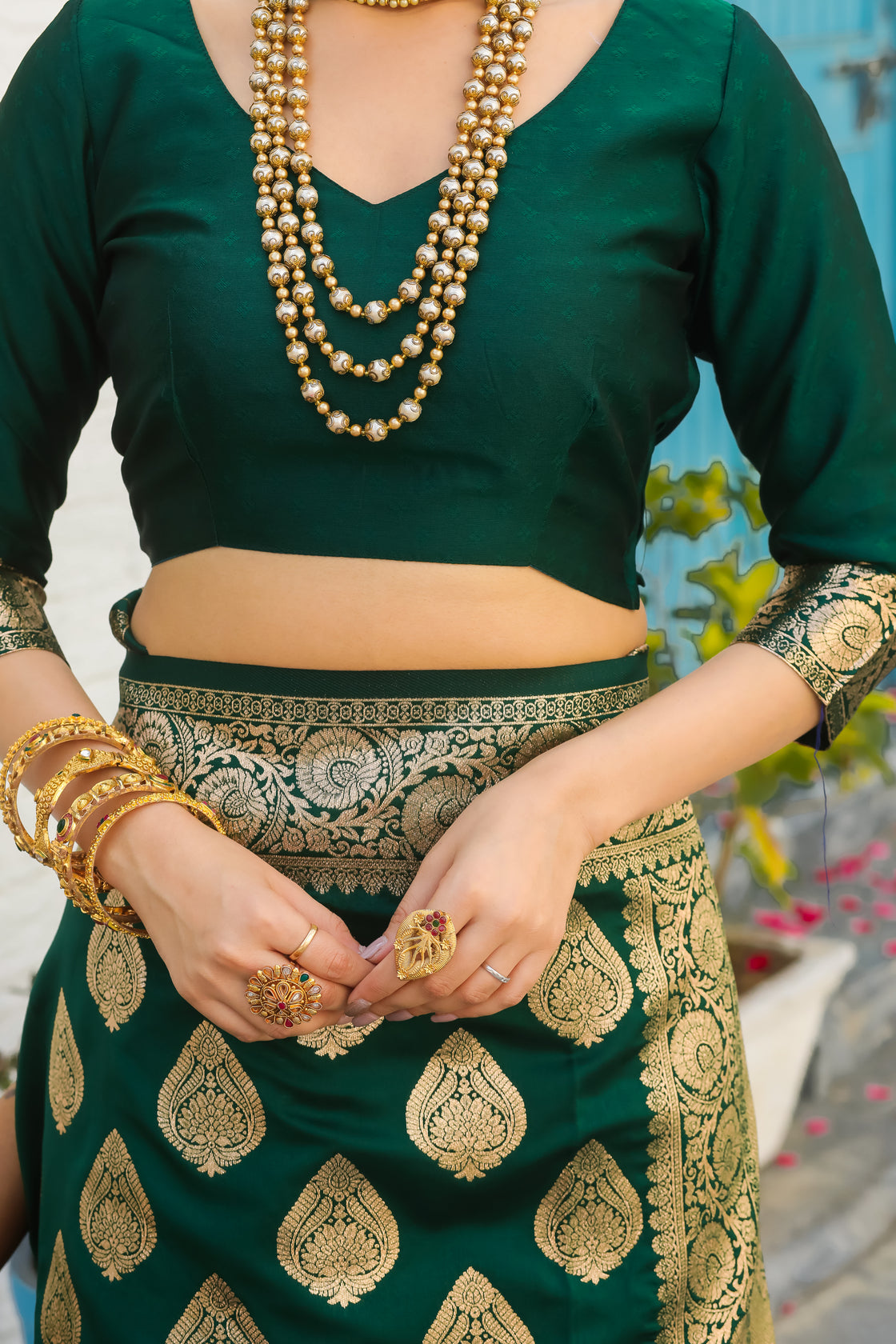 Solid Banarasi Silk Blend Saree with Zari Butta Pattern