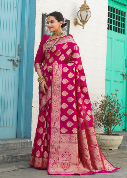 Solid Banarasi Silk Blend Saree with Zari Butta Pattern