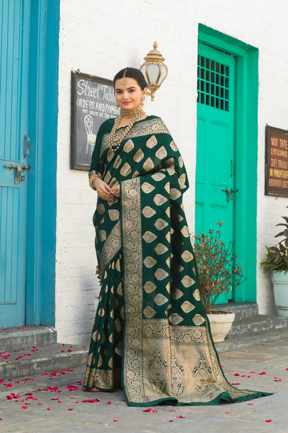 Solid Banarasi Silk Blend Saree with Zari Butta Pattern