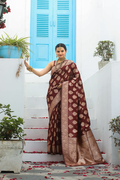 Solid Banarasi Silk Blend Saree with Zari Butta Pattern