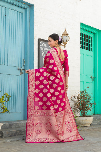 Solid Banarasi Silk Blend Saree with Zari Butta Pattern