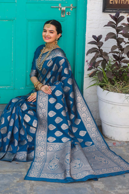 Solid Banarasi Silk Blend Saree with Zari Butta Pattern