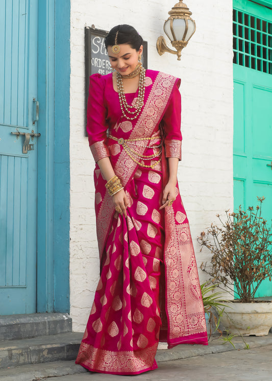 Solid Banarasi Silk Blend Saree with Zari Butta Pattern
