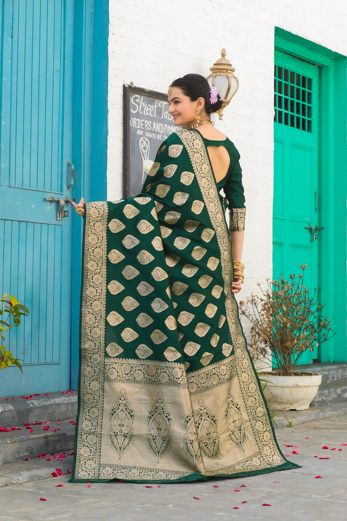 Solid Banarasi Silk Blend Saree with Zari Butta Pattern