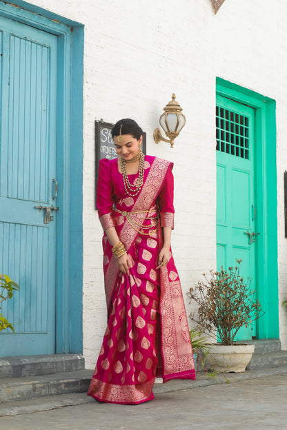Solid Banarasi Silk Blend Saree with Zari Butta Pattern