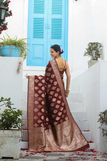 Solid Banarasi Silk Blend Saree with Zari Butta Pattern