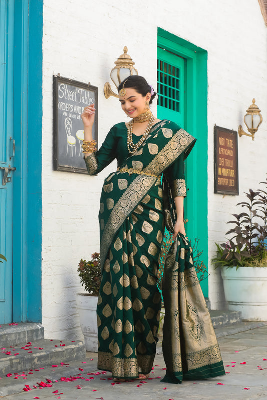 Solid Banarasi Silk Blend Saree with Zari Butta Pattern