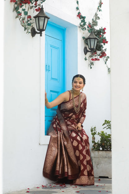 Solid Banarasi Silk Blend Saree with Zari Butta Pattern