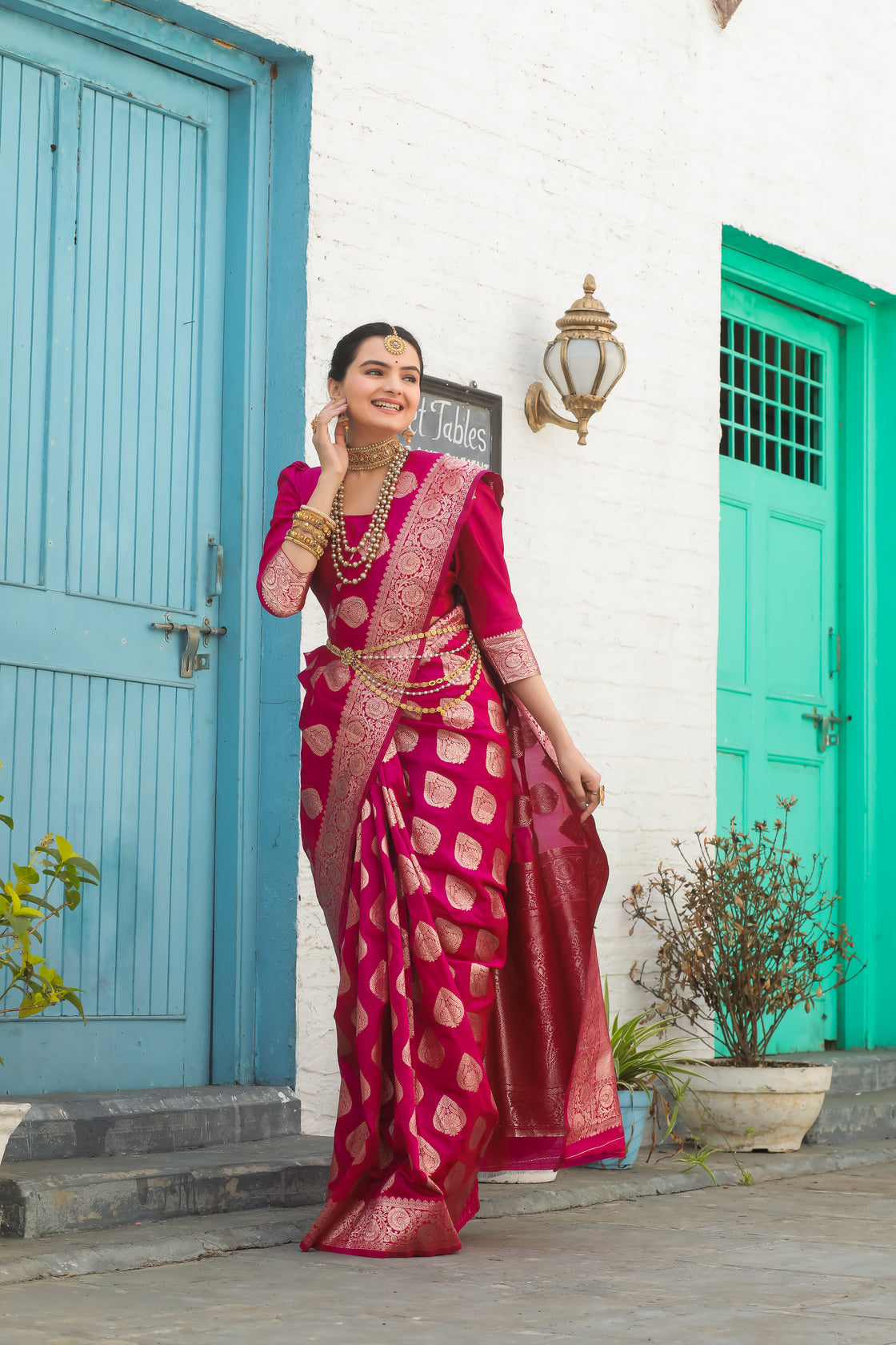 Solid Banarasi Silk Blend Saree with Zari Butta Pattern