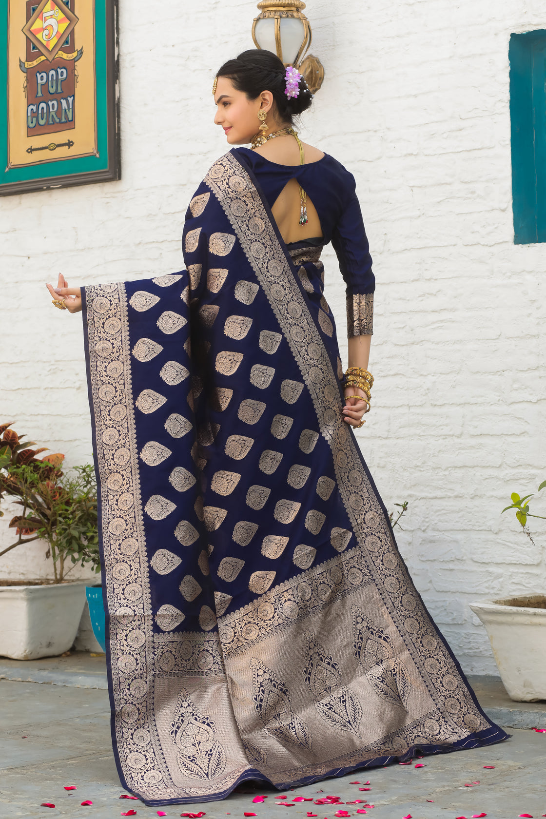 Solid Banarasi Silk Blend Saree with Zari Butta Pattern