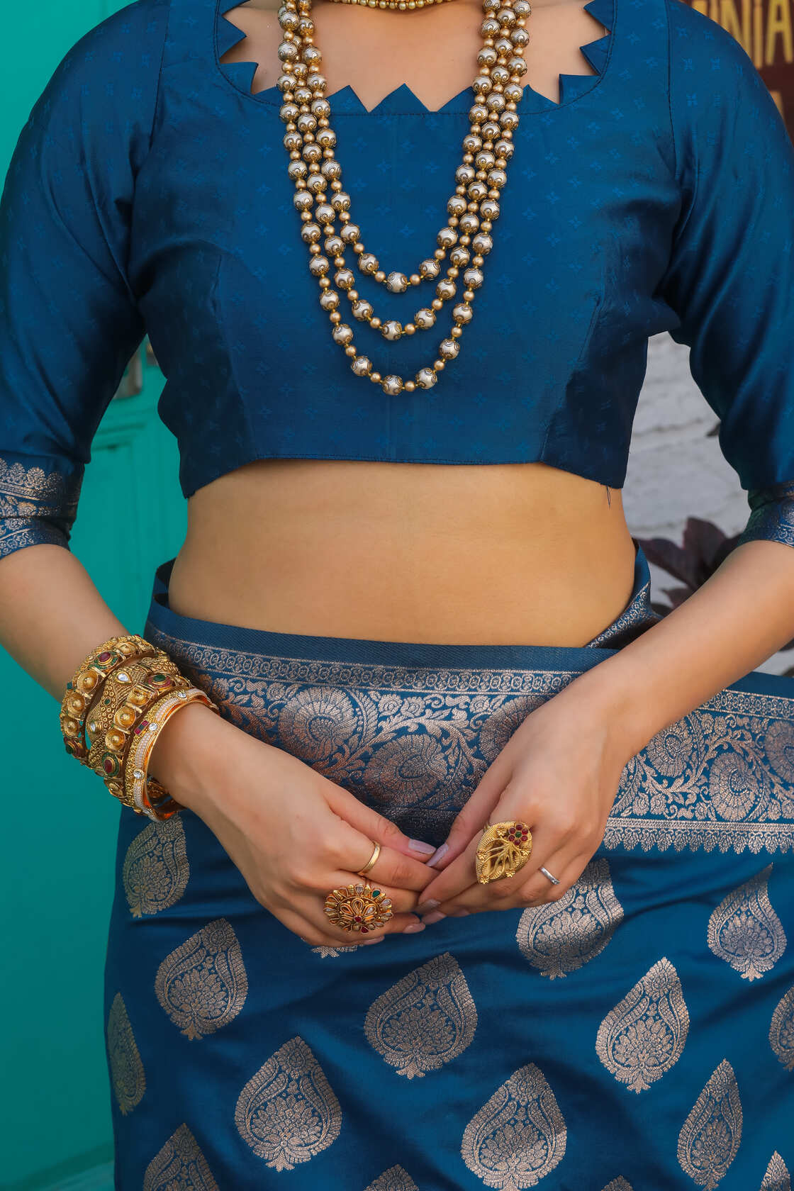 Solid Banarasi Silk Blend Saree with Zari Butta Pattern