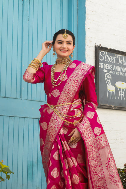 Solid Banarasi Silk Blend Saree with Zari Butta Pattern