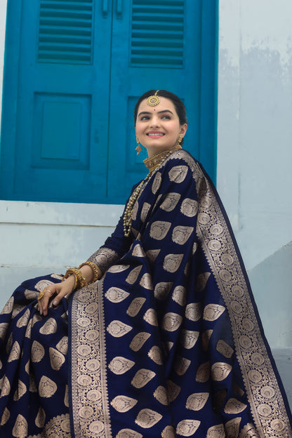 Solid Banarasi Silk Blend Saree with Zari Butta Pattern