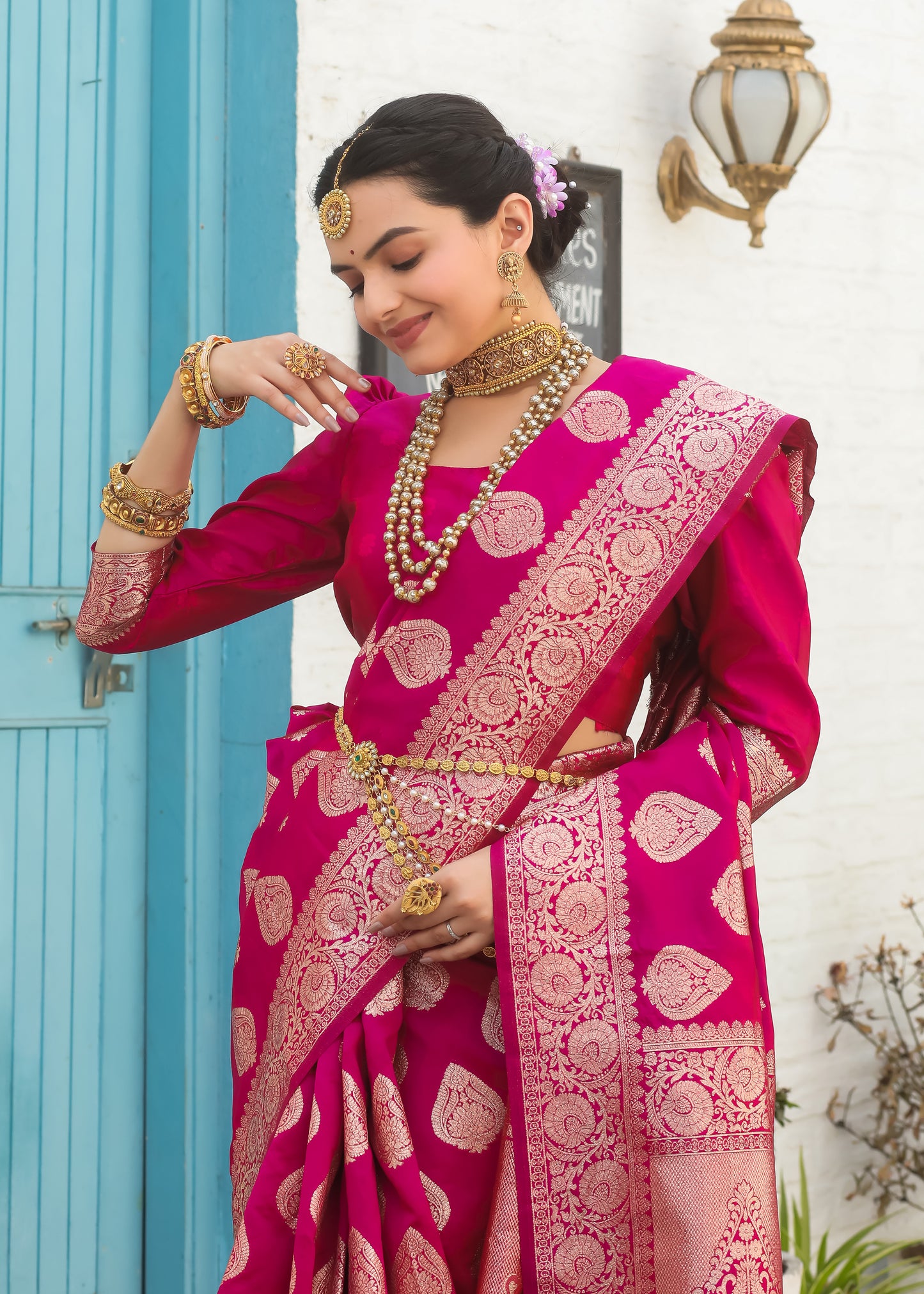 Solid Banarasi Silk Blend Saree with Zari Butta Pattern