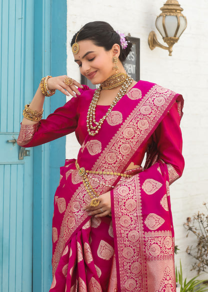 Solid Banarasi Silk Blend Saree with Zari Butta Pattern
