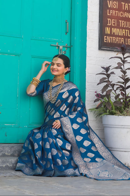 Solid Banarasi Silk Blend Saree with Zari Butta Pattern