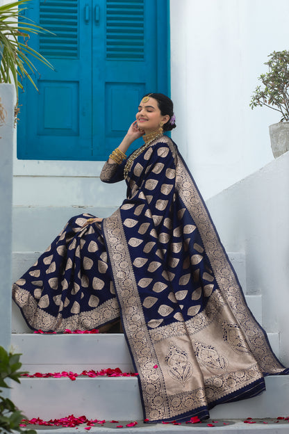 Solid Banarasi Silk Blend Saree with Zari Butta Pattern