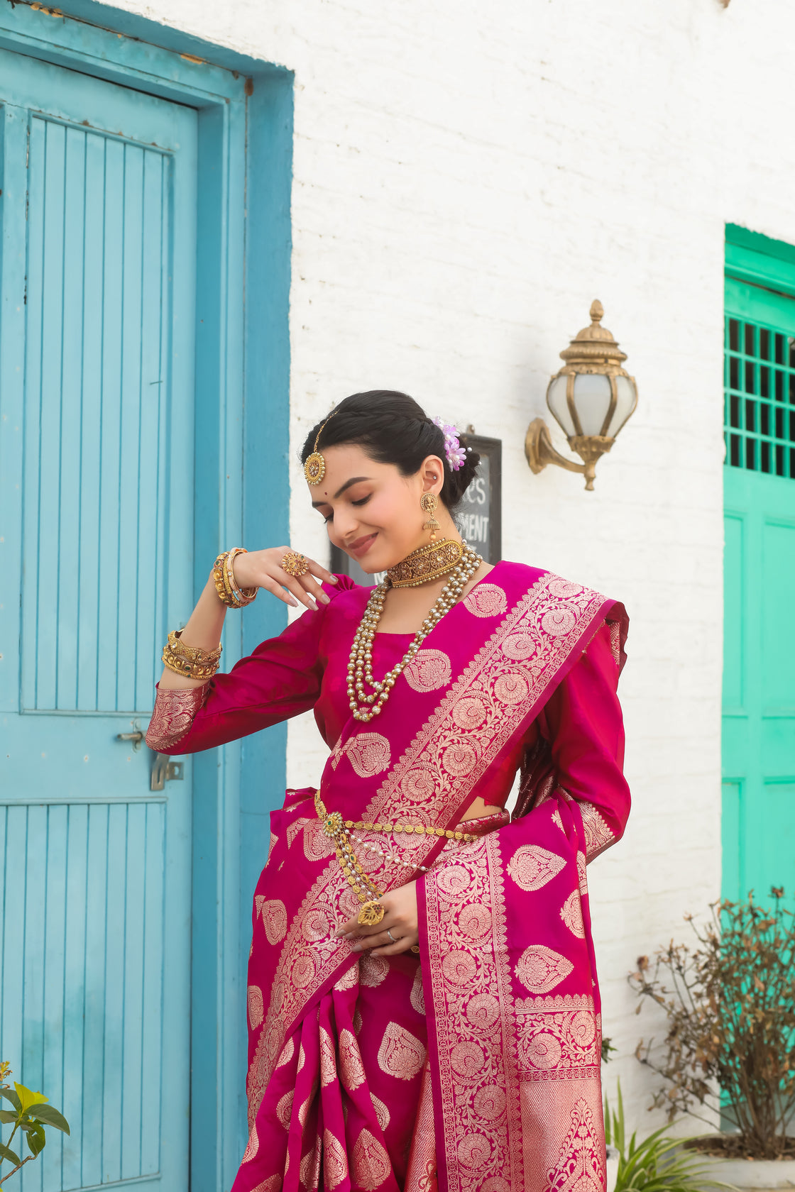 Solid Banarasi Silk Blend Saree with Zari Butta Pattern