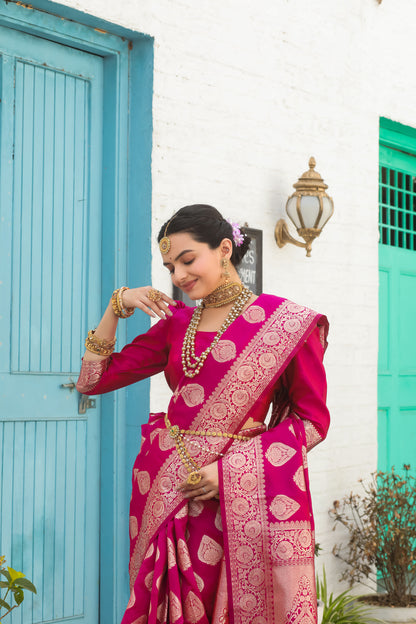 Solid Banarasi Silk Blend Saree with Zari Butta Pattern