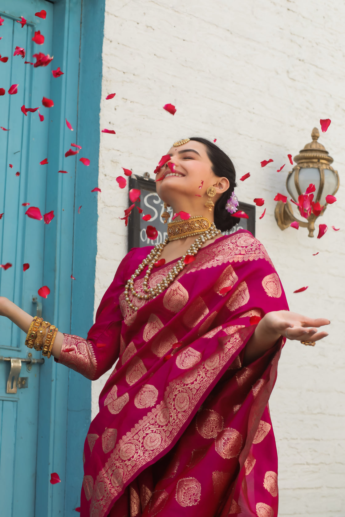 Solid Banarasi Silk Blend Saree with Zari Butta Pattern