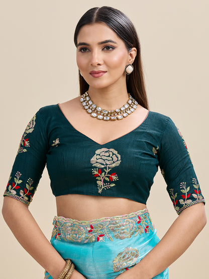 Embroidered, Embellished Bollywood Floral Print Bollywood Organza Saree