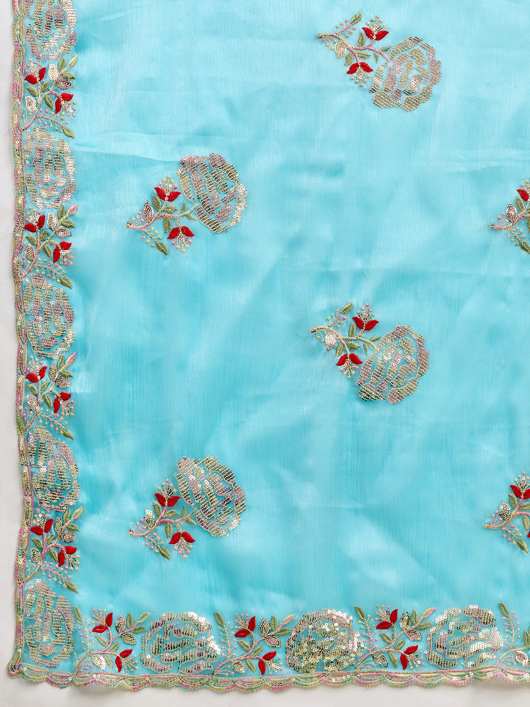 Embroidered, Embellished Bollywood Floral Print Bollywood Organza Saree