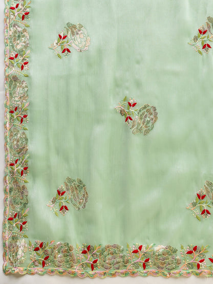 Embroidered, Embellished Bollywood Floral Print Bollywood Organza Saree