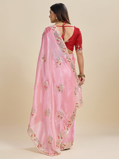 Embroidered, Embellished Bollywood Floral Print Bollywood Organza Saree