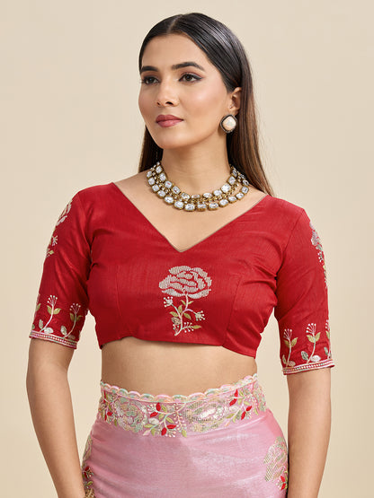 Embroidered, Embellished Bollywood Floral Print Bollywood Organza Saree