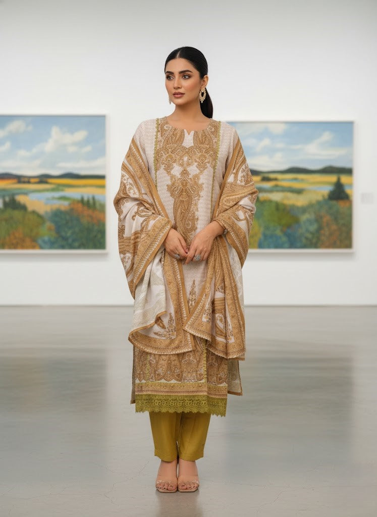 Floral Printed Notch Neck Muslin Kurta with Pant & Dupatta