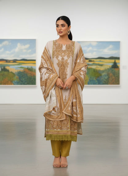 Floral Printed Notch Neck Muslin Kurta with Pant & Dupatta