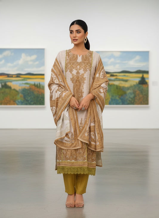 Floral Printed Notch Neck Muslin Kurta with Pant & Dupatta