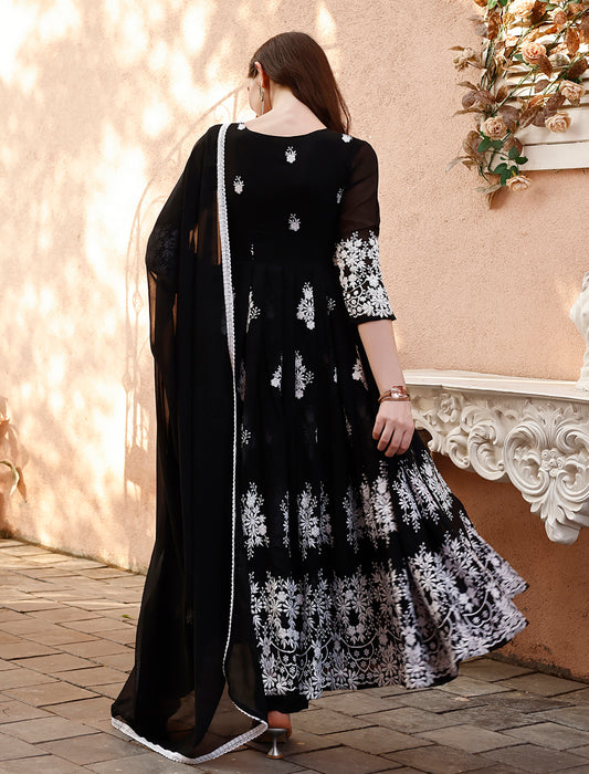 Embroidered Georgette Stitched Anarkali Gown with Dupatta