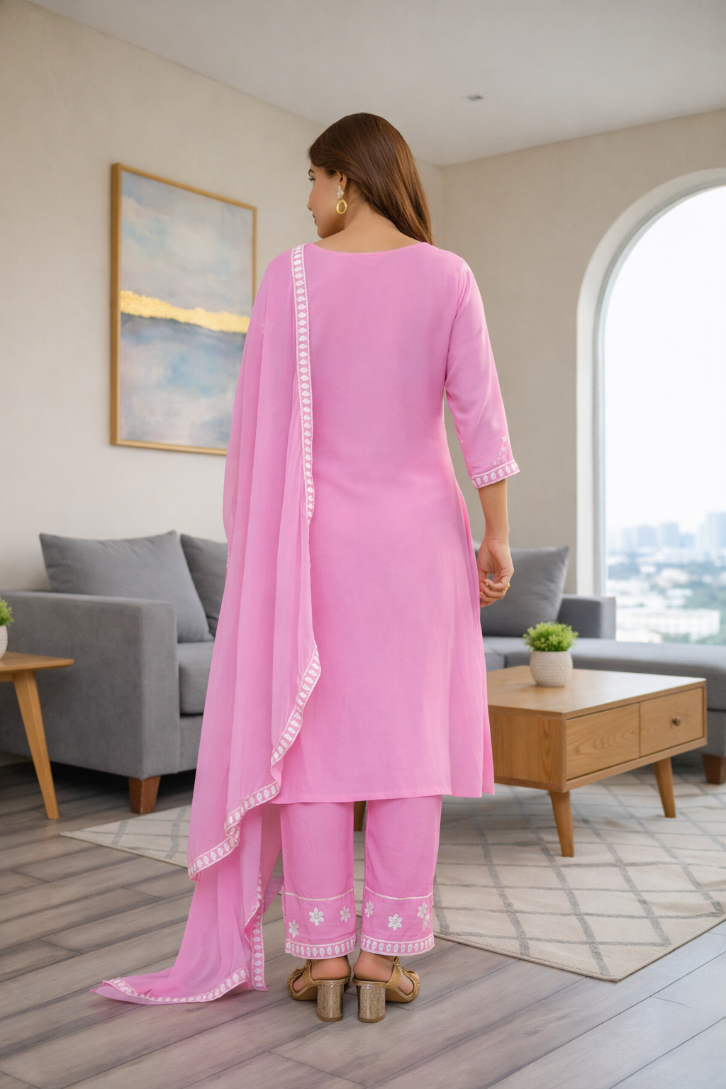 Ethnic Motifs Embroidered Thread Work Kurta with Trousers & Dupatta