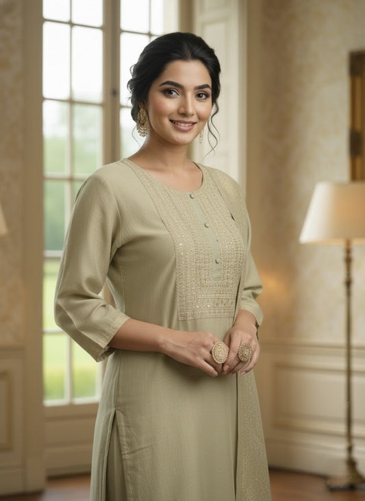 Women Ethnic Motifs Embroidered Straight Kurta With Trousers & Dupatta