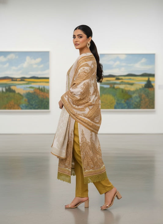 Floral Printed Notch Neck Muslin Kurta with Pant & Dupatta