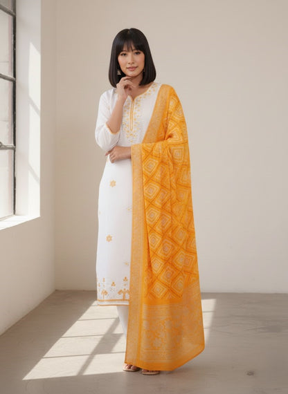 Embroidered Straight Kurta With Trouser & Dupatta