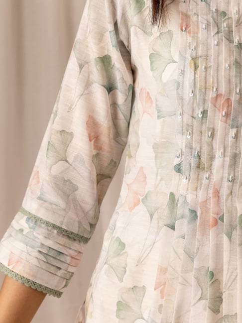 Floral Printed Round Neck A-Line Kurta Trouser & Dupatta Set